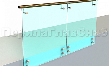 Ограждение с деревянным поручнем на выносе на точечном креплении в Уфе. Готовые проекты ПерилаГлавСнаб Ограждение с деревянным поручнем на выносе на точечном креплении в Уфе. Готовые проекты ПерилаГлавСнаб
