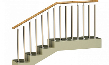 Ограждения с двумя стойками в каждую ступень с пластиковым поручнем и без ригелей в Уфе. Готовые проекты ПерилаГлавСнаб Ограждения с двумя стойками в каждую ступень с пластиковым поручнем и без ригелей в Уфе. Готовые проекты ПерилаГлавСнаб