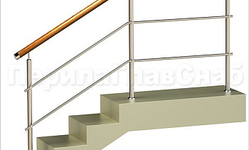 Два ригеля на держателях, круглый деревянный поручень и круглые стойки в Уфе. Готовые проекты ПерилаГлавСнаб