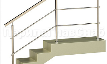 Два ригеля на держателях, квадратный поручень и круглые стойки в Уфе. Готовые проекты ПерилаГлавСнаб Два ригеля на держателях, квадратный поручень и круглые стойки в Уфе. Готовые проекты ПерилаГлавСнаб