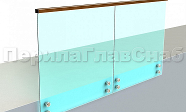 Ограждение с квадратным деревянным поручнем на точечном креплении купить в Уфе