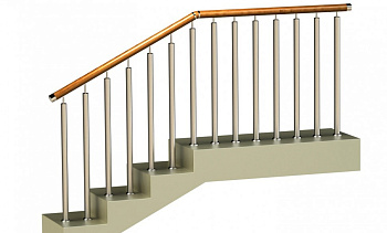 Ограждения с двумя стойками в каждую ступень с деревянным поручнем и без ригелей в Уфе. Готовые проекты ПерилаГлавСнаб Ограждения с двумя стойками в каждую ступень с деревянным поручнем и без ригелей в Уфе. Готовые проекты ПерилаГлавСнаб