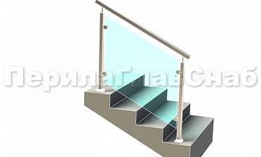 Ограждение лестницы с квадратным поручнем с зажимными стеклодержателями и квадратными стойками купить в Уфе