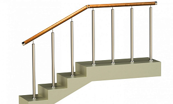 Ограждения со стойками в каждую ступень с круглым деревянным поручнем без ригелей в Уфе. Готовые проекты ПерилаГлавСнаб Ограждения со стойками в каждую ступень с круглым деревянным поручнем без ригелей в Уфе. Готовые проекты ПерилаГлавСнаб