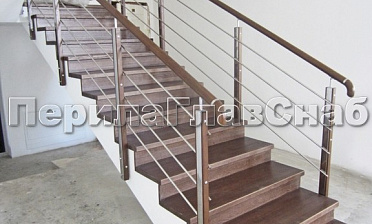 Ограждение со стойками из шлифованной нержавеющей стали с боковым крепежом, со вставками из дерева купить в Уфе