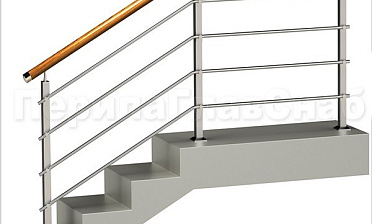 Четыре ригеля на держателях, круглый деревянный поручень и квадратные стойки купить в Уфе