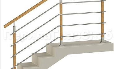 Четыре ригеля на держателях, квадратный деревянный поручень и стойки с деревянными вставками купить в Уфе