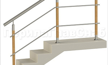 Два ригеля на держателях, круглый поручень и квадратные деревянные стойки в Уфе. Готовые проекты ПерилаГлавСнаб Два ригеля на держателях, круглый поручень и квадратные деревянные стойки в Уфе. Готовые проекты ПерилаГлавСнаб