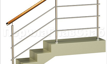 Три ригеля на сварке, круглый деревянный поручень и круглые стойки купить в Уфе