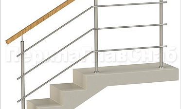 Три ригеля на сварке, квадратный деревянный поручень и круглые стойки купить в Уфе