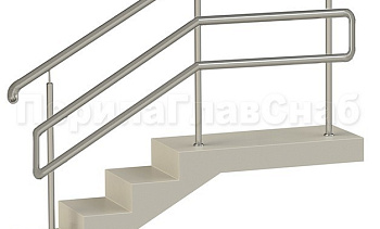 Нержавеющие ограждения с двойным поручнем без ригелей - вариант 1 в Уфе. Готовые проекты ПерилаГлавСнаб