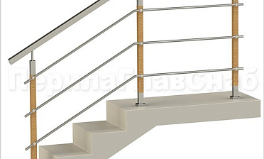 Три ригеля на держателях, квадратные поручень и деревянные стойки купить в Уфе