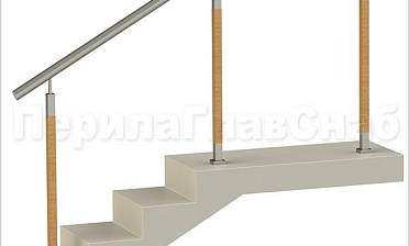 Нержавеющие ограждения без ригелей с круглым поручнем и стойками с деревянными вставками купить в Уфе